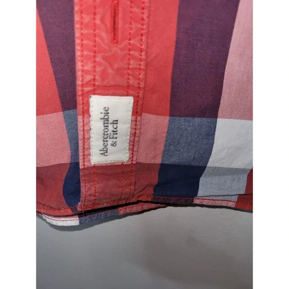 VTG Abercrombie & Fitch Men Large Flannel Plaid Muscle Shirt Y2K Preppy Red/Blue - Picture 5 of 6